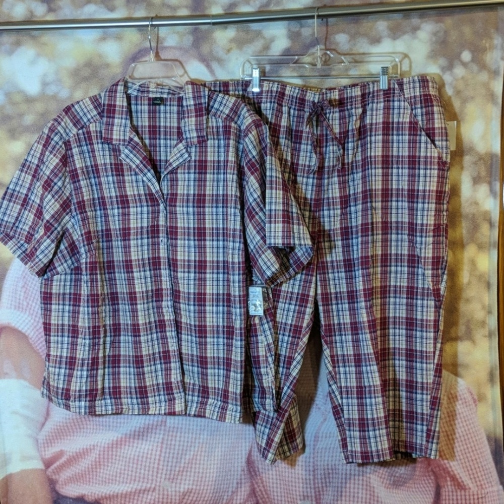 Red/Blue Plaid Seer Sucker Shirt/Capri Set